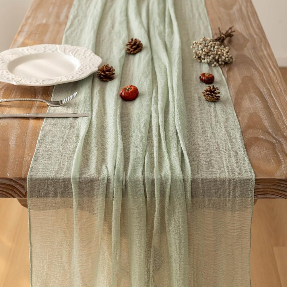 Sage Green Table Runner Cheesecloth 120 Inch 10 FT Rustic Boho Cheese Cloth Tabl